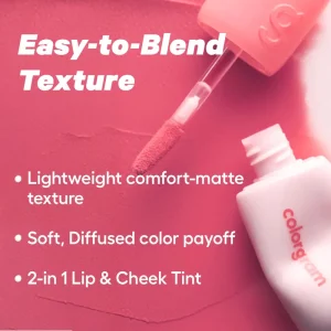 COLORGRAM Nude Blur Tint — K-Beauty, Tint Matte 2 em 1 Lábios e Bochechas, Acabamento Powder, Leve e Modulável