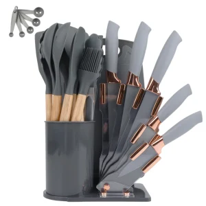 Kit 19 Peças Utensílios de Cozinha em Silicone e Aço Inox com Suporte