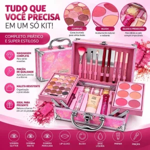 Maleta de Maquiagem Love Rain Completa com Paleta de Sombras, Blush, Batons e Pincéis