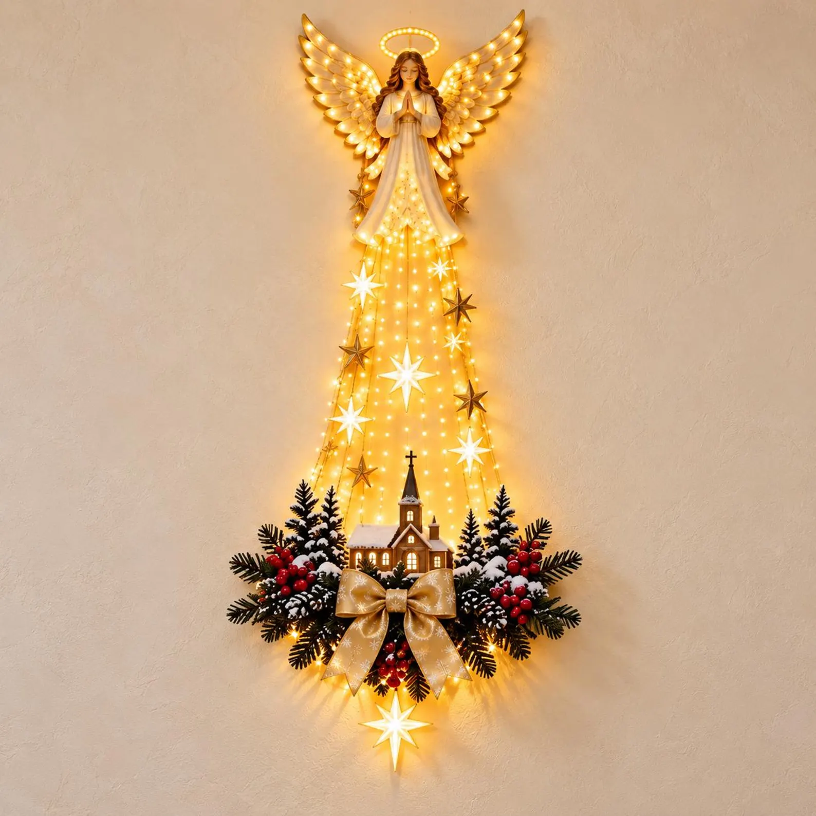 Decoração de Natal de parede iluminada, anjo e igreja ou cena da Natividade, estrela de Belém em LED para pendurar, decoração religiosa de Natal, presente cristão - Imagem 10