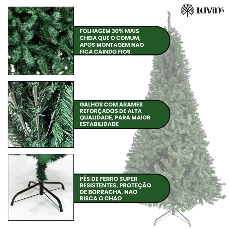 Árvore De Natal Pinheiro Canadense Luxo 3,00m 2500 Galhos Tradicional Verde Imperial Premium Grande Cheia LuvinCo - Imagem 3