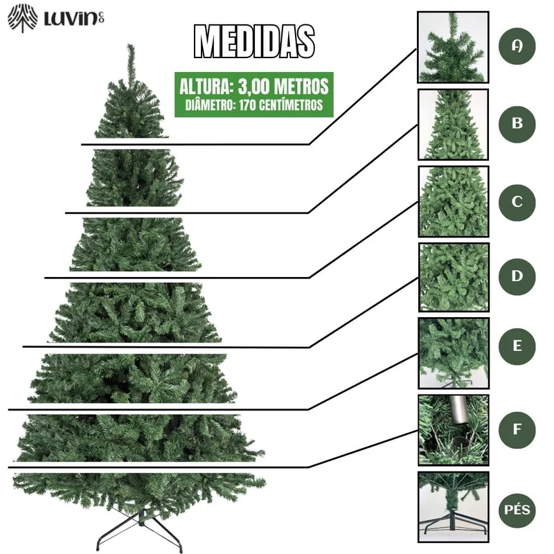 Árvore De Natal Pinheiro Canadense Luxo 3,00m 2500 Galhos Tradicional Verde Imperial Premium Grande Cheia LuvinCo - Imagem 2