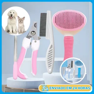 Kit 4 Itens Higiene Pet - Escova, Cortador de Unhas e Pente
